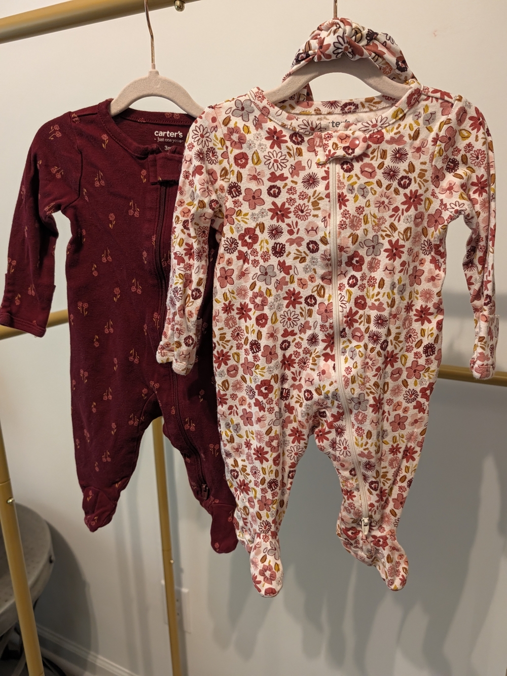 Burgandy Colored Carter's Floral Footed Baby One-Piece Set